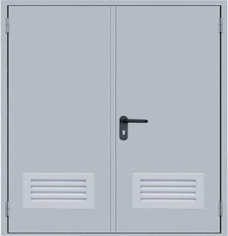 Дверь противопожарная двустворчатая с противопожарной решеткой ДМП- 2 типа EI60