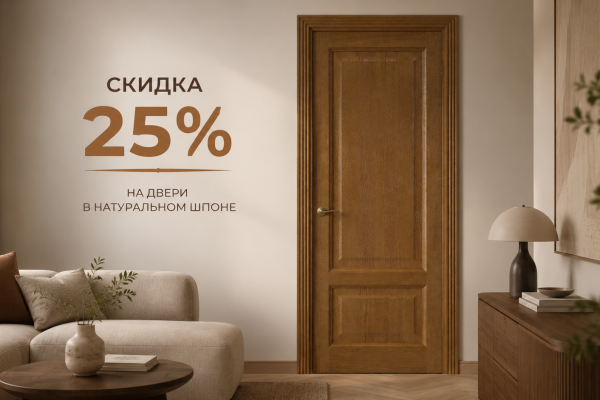 Скидка -25% на двери в натуральном шпоне